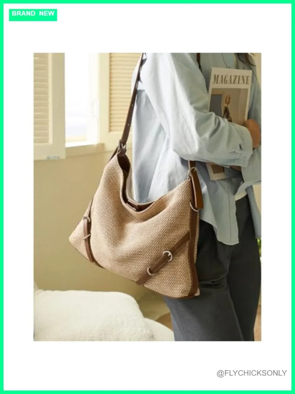 Woven Hobo Bag Summer Straw-Like Shoulder Bag Crossbody Purse Beach Tote